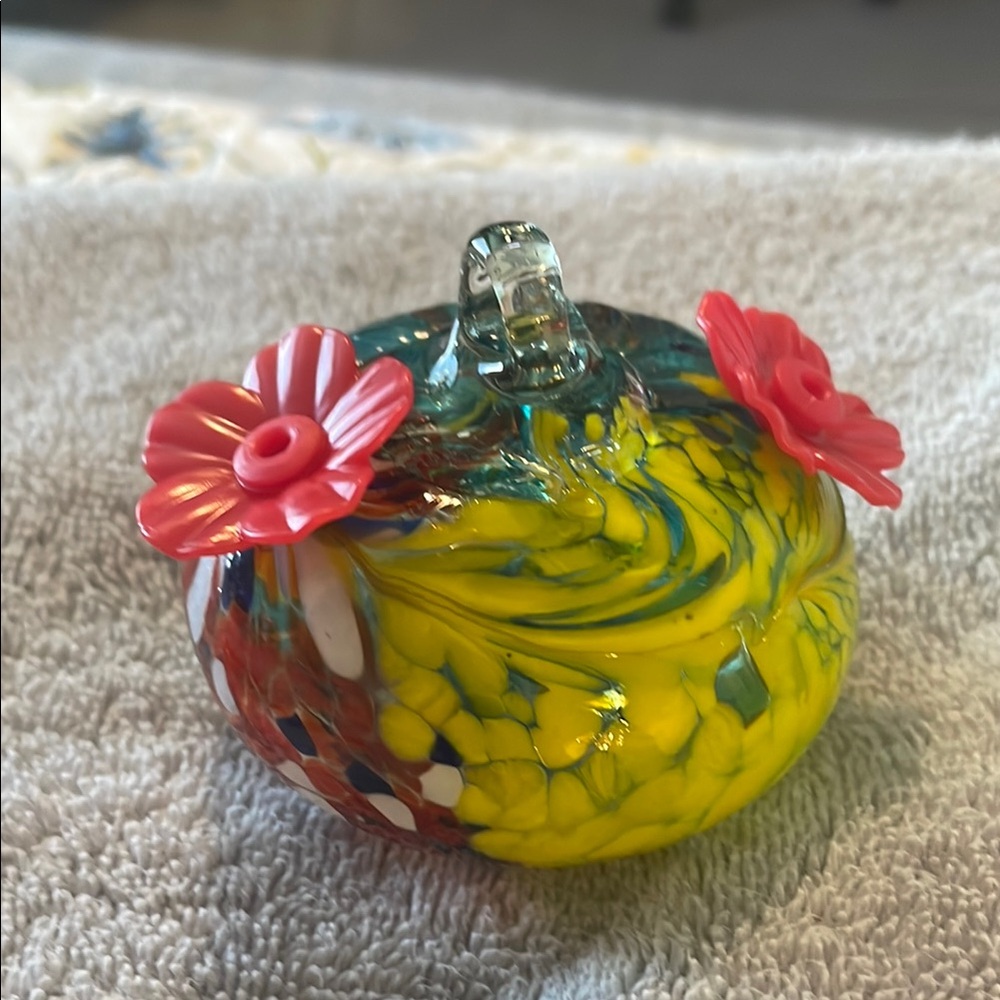 Mini Colorful blown glass hummingbird feeder with hanger